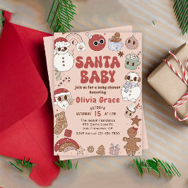 Invitación Retro Groovy Santa Baby Navidad Baby Shower