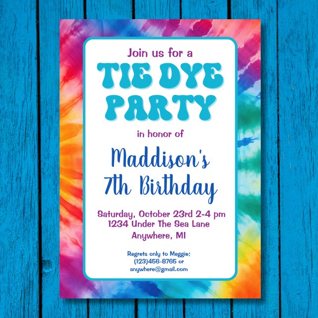 Invitación Retro Groovy Tie Die Cumpleaños (Subido por el creador)