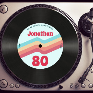 Invitación Retro Groovy tira 80º disco musical de cumpleaños