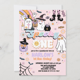 Invitación Retro Groovy Tocó Un Primer Cumpleaños De Hallowee