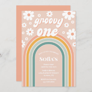 Invitación Retro Groovy Un Boho Primer Cumpleaños