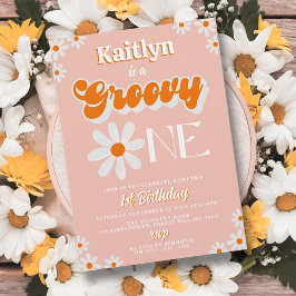Invitación Retro Groovy Un Chica Primer Cumpleaños