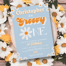 Invitación Retro Groovy Un niño primer cumpleaños