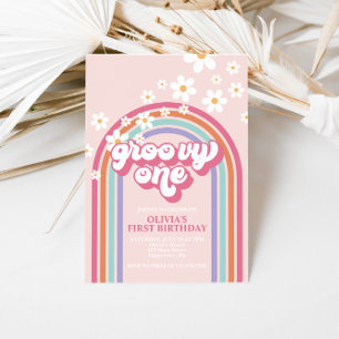 Invitación Retro Groovy Un Rosa Arcoiris