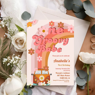 Invitación Retro Groovy una fiesta de cumpleaños de las flore