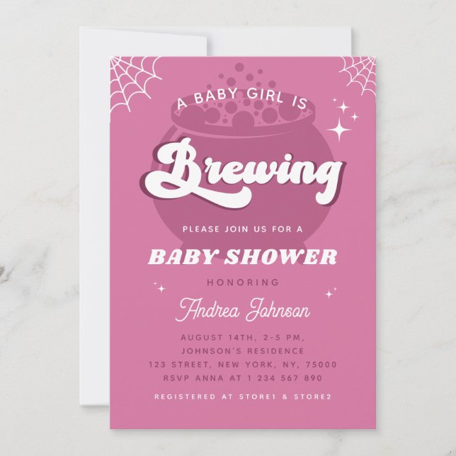 Invitación Retro Groovy Una Niña Bebé Está Preparando Baby Sh (Anverso)