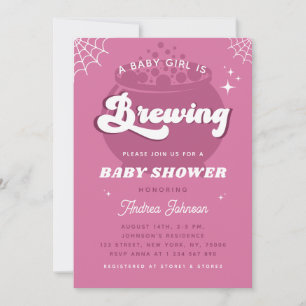 Invitación Retro Groovy Una Niña Bebé Está Preparando Baby Sh