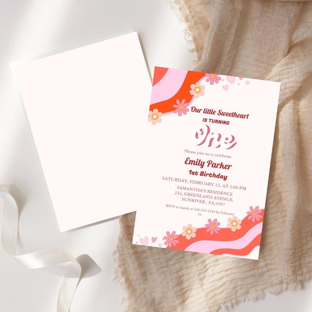 Invitación Retro Groovy Valentine Primerísima Cumpleaños (Subido por el creador)