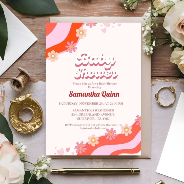 Invitación Retro Groovy Valentine SValentine Baby Shower Inv (Subido por el creador)