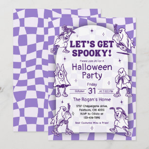 Invitación Retro Groovy Vamos a Asustar Fantasma Halloween Pa