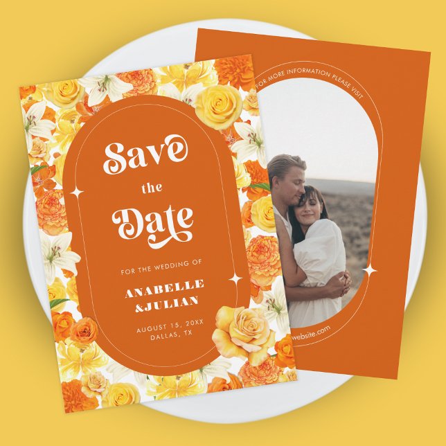 Invitación Retro Groovy Vibrante Boda de la floración floral (Subido por el creador)
