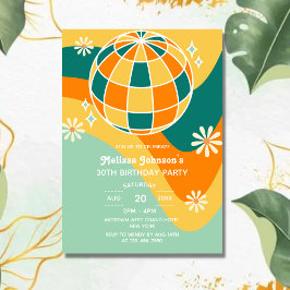 Invitación Retro Groovy Wave Disco Ball Daisy Naranja Cumplea
