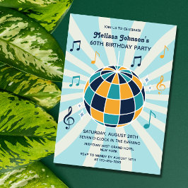 Invitación Retro Groovy Wave Disco Ball Musical Blue Birday