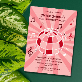 Invitación Retro Groovy Wave Disco Ball Pink Musical Cumpleañ