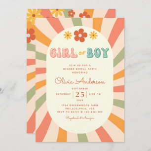 Invitación Retro Groovy Wavy Stripes Género Revelador Fiesta