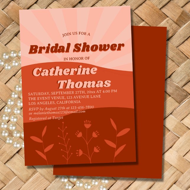 Invitación Retro Groovy Wildflower Boho Naranja Bridal Shower (Subido por el creador)