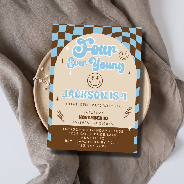 Invitación Retro Guay Cuatro Jóvenes Fiestas de cuarto cumple (Subido por el creador)