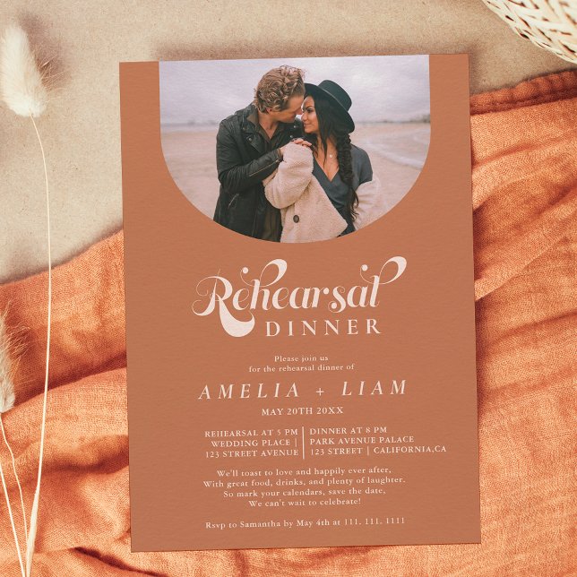 Invitación Retro guión foto ensayo de terracota cena (Subido por el creador)