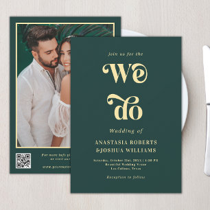 Invitación Retro Hacemos Boda de código QR verde esmeralda y 