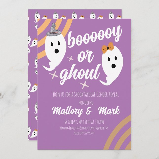 Invitación Retro Halloween Género revelan a Groovy Fiesta (Anverso / Reverso)