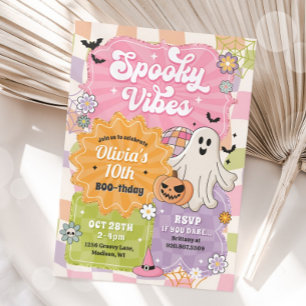 Invitación Retro Halloween Spooky Vibes Ghost Birthday Chica