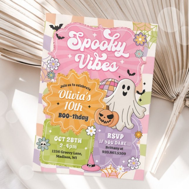 Invitación Retro Halloween Spooky Vibes Ghost Birthday Chica (Subido por el creador)