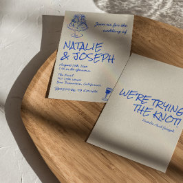 Invitación Retro Hand Drawn Blue Cake Bows Unique Wedding