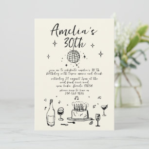 Invitación Retro Hand Drawn funky manuscrito de 30 años