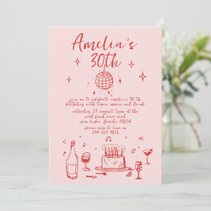 Invitación Retro Hand Drawn funky manuscrito de 30 años