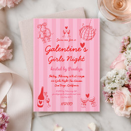 Invitación Retro Hand Drawn Galentine's Girls Night Party
