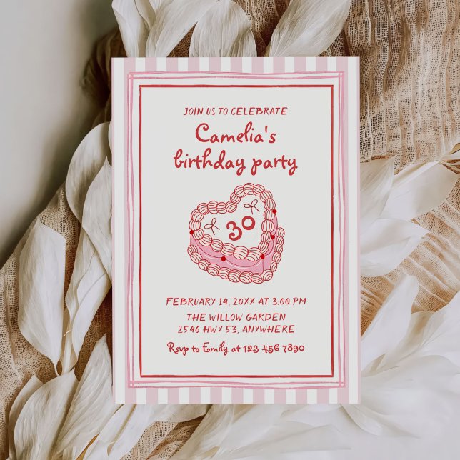 Invitación Retro Hand Drawn Girl 30th Birthday Party (Subido por el creador)