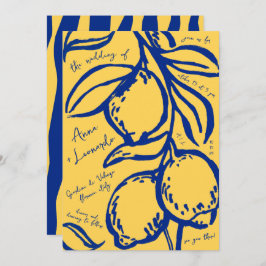 Invitación Retro Hand Drawn Handwritten Blue Italian Wedding