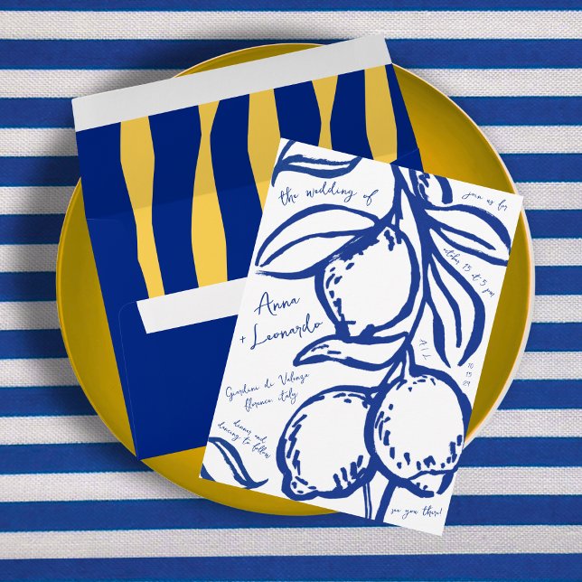 Invitación Retro Hand Drawn Handwritten Blue Italian Wedding (Subido por el creador)