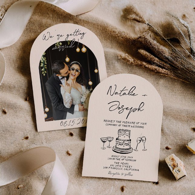 Invitación Retro Hand Drawn Quirky Arched Photo Wedding (Subido por el creador)