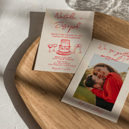 Invitación Retro Hand Drawn Red Cake Unique Photo Wedding