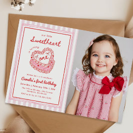 Invitación Retro Hand Drawn Valentine First Birthday Photo