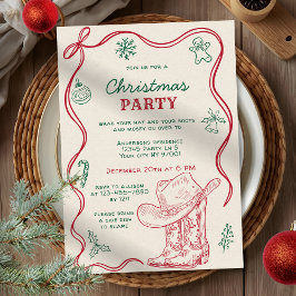 Invitación Retro Hand Drawn Western Cowboy Christmas Party
