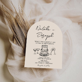 Invitación Retro Hand Drawn Written Cake Quirky Arch Wedding