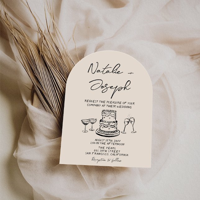Invitación Retro Hand Drawn Written Cake Quirky Arch Wedding (Subido por el creador)