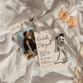 Invitación Retro Hand Drawn Written Couple Photo Wedding