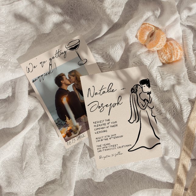 Invitación Retro Hand Drawn Written Couple Photo Wedding (Subido por el creador)