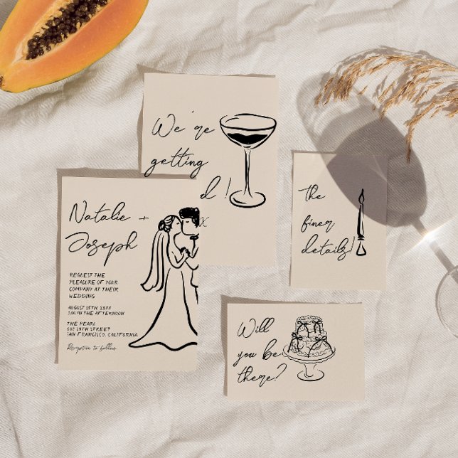 Invitación Retro Hand Drawn Written Couple Quirky Wedding (Subido por el creador)