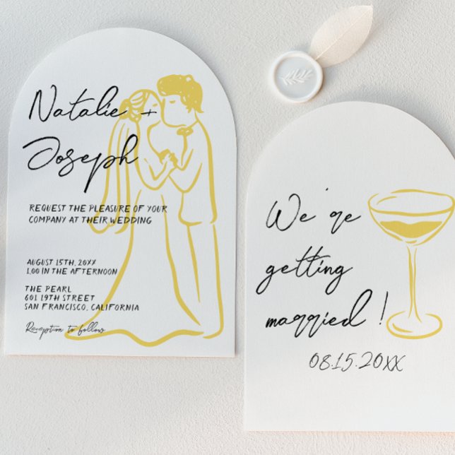 Invitación Retro Hand Drawn Written Summer Arched Wedding (Subido por el creador)