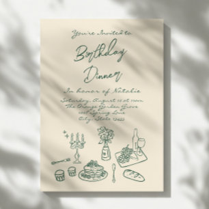 Invitación Retro Hand Drawong Funky Birthday Dinner Fiesta