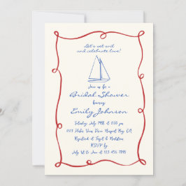 Invitación Retro Hand Escrito Nautical Sailboat Bridal Shower