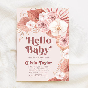 Invitación Retro Hello Baby Chica Botánico Baby Shower