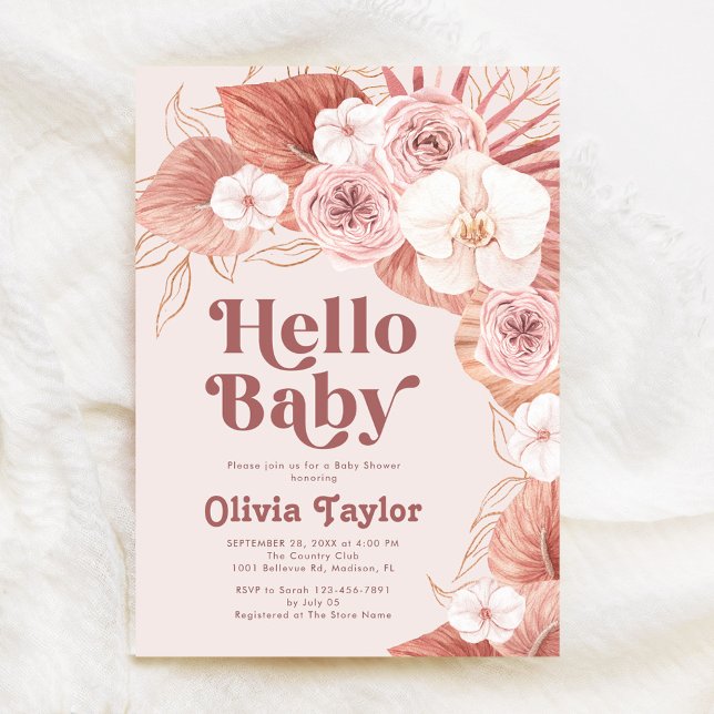 Invitación Retro Hello Baby Chica Botánico Baby Shower (Subido por el creador)