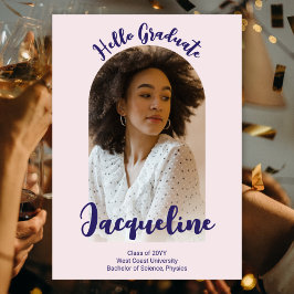 Invitación Retro Hello Graduado 2025 Purple Script Arch Photo