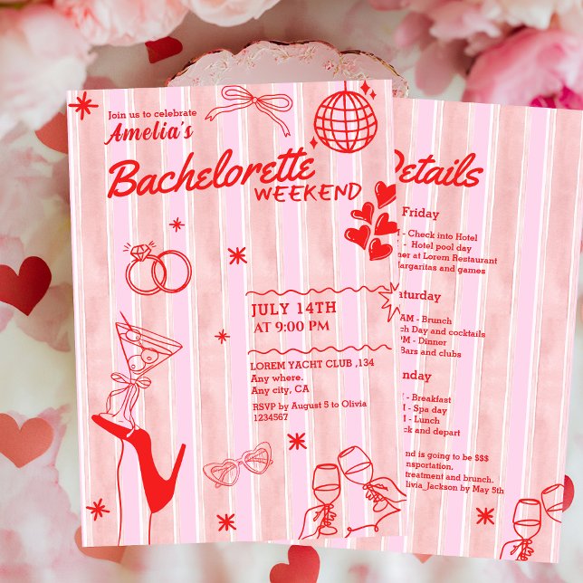 Invitación Retro Hen Red y beachillerato rosa Fin de semana (Subido por el creador)