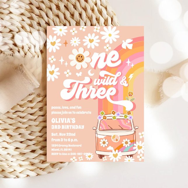 Invitación Retro Hippie 3rd Birthday Invitation (Subido por el creador)